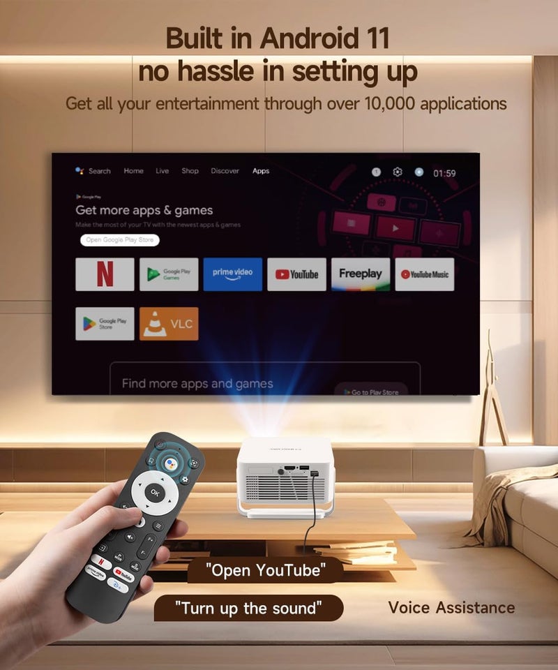 MAGCUBIC Mini Projector with Wifi and Bluetooth, Smart Portable Projector, 260 ANSI & 2K Support, Auto Focus & Keystone, 180° Rotatable Portable Movie Proyector for Home Outdoor, Android 11 HY300GT - Image 2